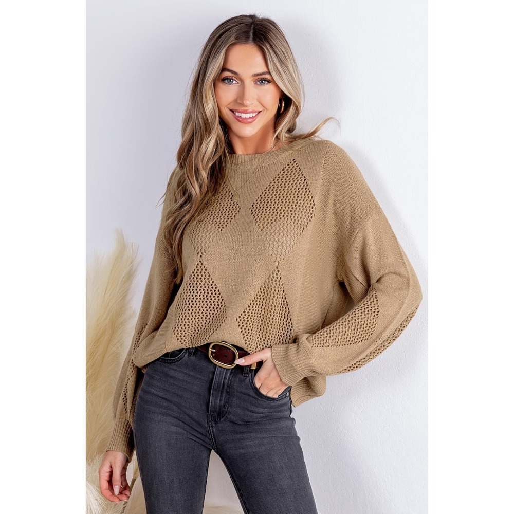 Light‎ Brown Round Neck Long Sleeve Sweater- NEW - Sz L